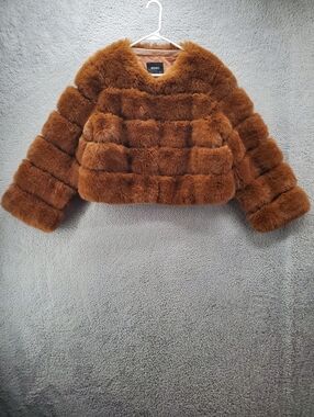 Wowo Faux Fur Jacket Coat Womens Large Brown